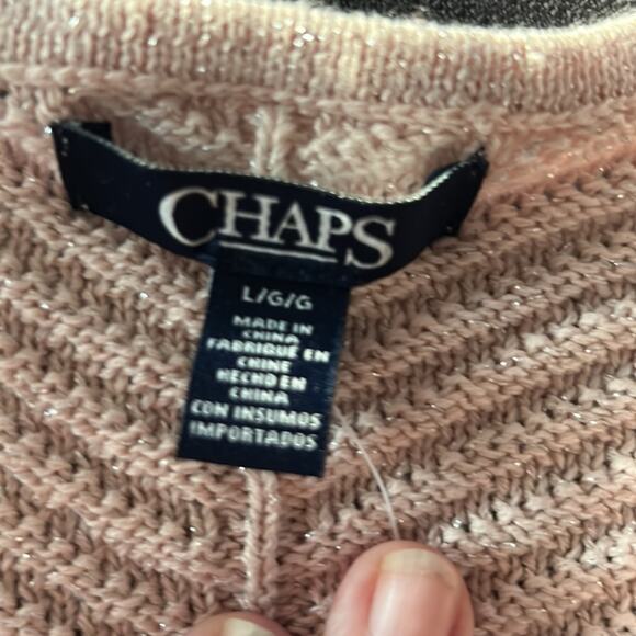 Chaps Pink V Neck Knitted Sweater with Silver Shimmers Size Large NWT - Picture 10 of 12
